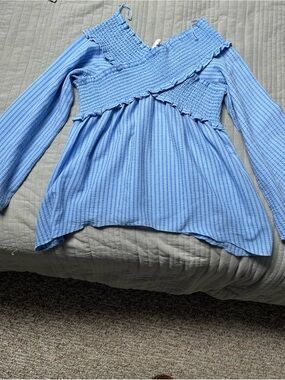 LAWLESS Light Blue Striped Smocked Top